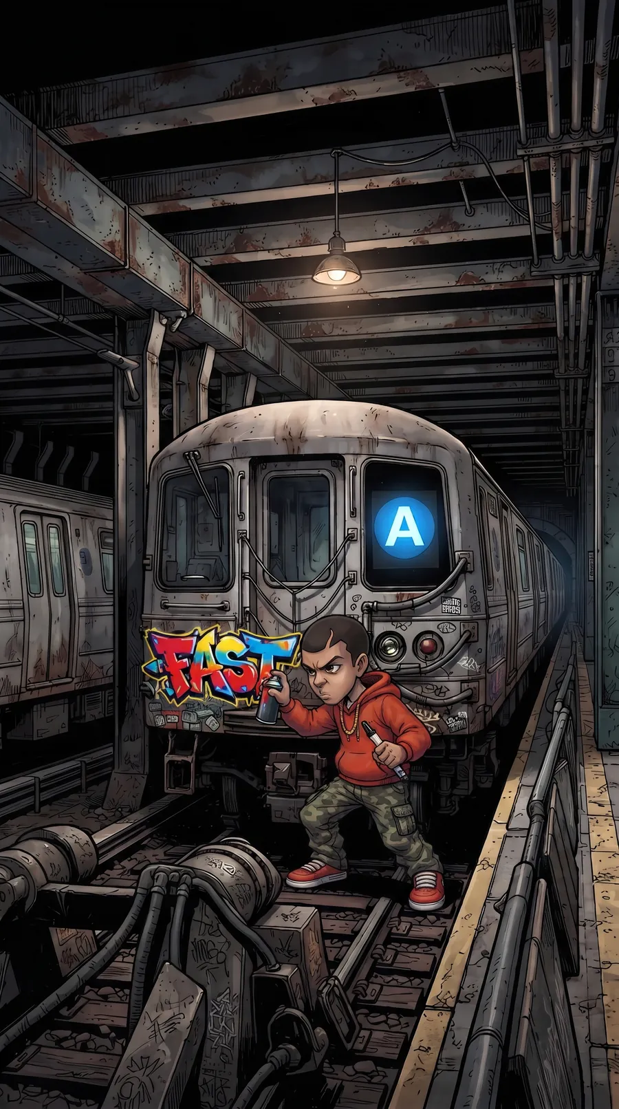 Fast tagging a subway car in the tunnel